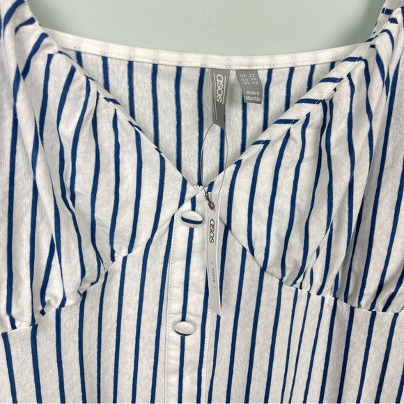 ASOS White Blue Stripe Button Front Dress - Picture 5 of 6